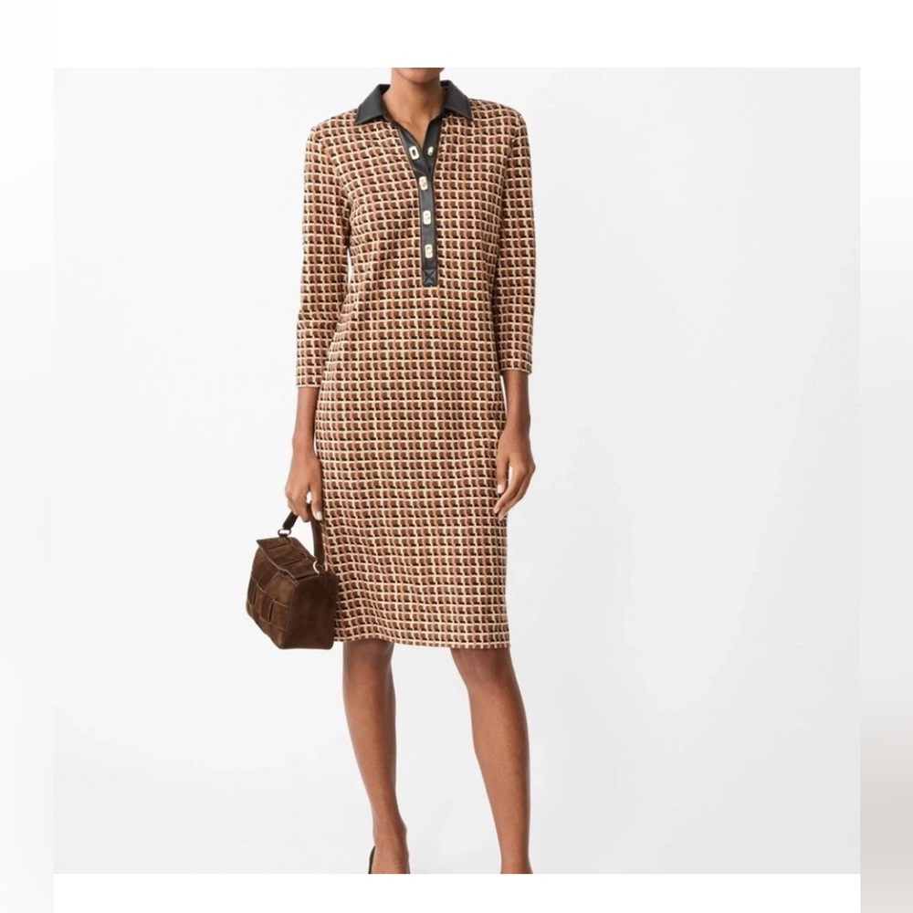Nwt J. McLaughlin Black and Brown Geometric Long Sleeve Falcon Dress $258 S